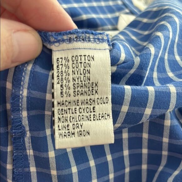 Talbots Blue Checkered True Wrap Cropped blouse Cotton Blend NWOT SZ 6 - Picture 9 of 9